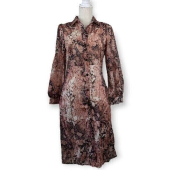 Sheer Brown Snake Print Long Sleeve Dress Size Small Women - Picture 1 of 9
